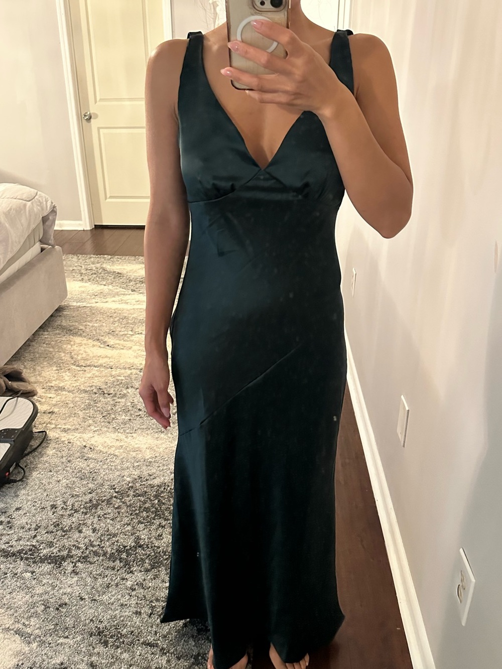 UE Emerald Satin V-Neck Maxi Dress